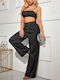 Set Top Pantaloni Efect Sclipici Negru