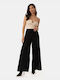 High-waisted Trousers with Pleats and Belt, Black Black