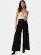 High-waisted Trousers with Pleats and Belt, Black Black