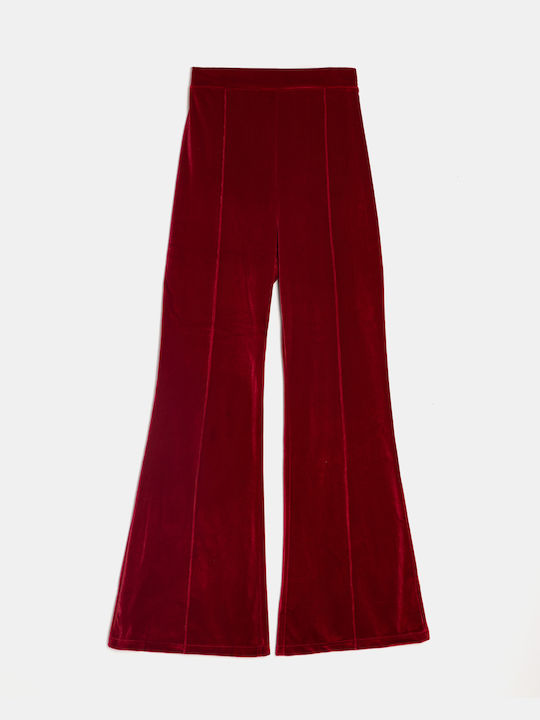 Velvet Flare Trousers Red