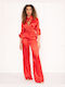 Satin Red Shirt and Trousers Set