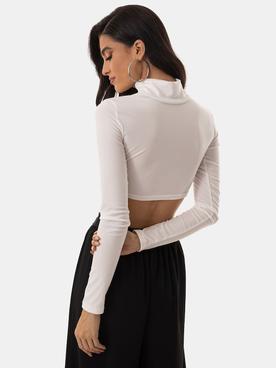 Crop Top Turtleneck Long Sleeve White