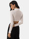 Crop Top Guler înalt Mâneci lungi Alb