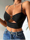 Crop Top cu Inel Frontal Negru