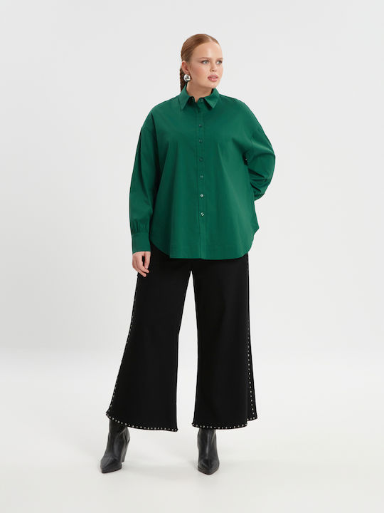 Mat Fashion Mânecă lungă Femei Cămașă Verde