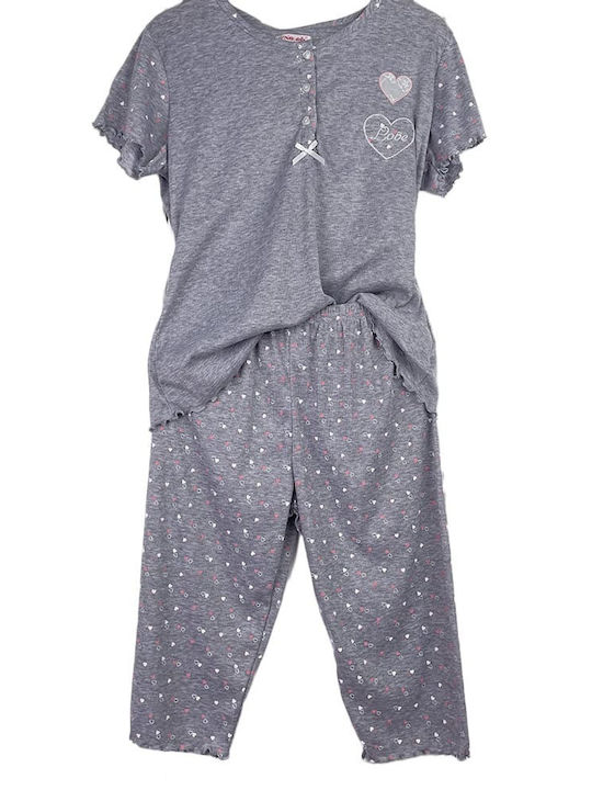 Notte Stella Sommer Damen Pyjama-Set Baumwolle Grey