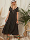 Maxi Dress with Ruffles Black