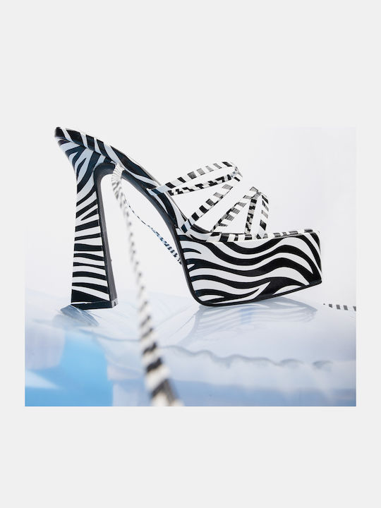 Dual Sole Wide Heel Black White Print Sandal