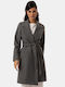 Grey Belted Wool Blend Coat