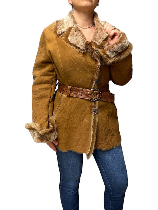Mouton Women's Taba Coat with Fur Details