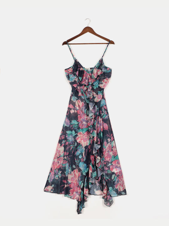 Sheer Ruffle Floral Beach Dress