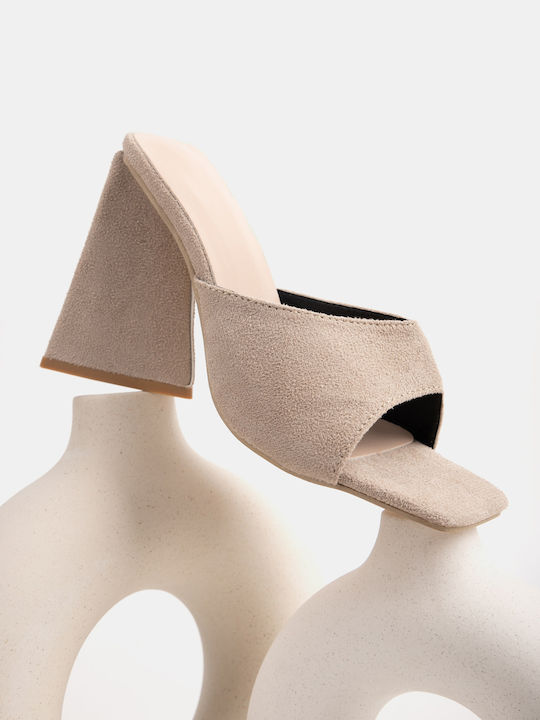 Women's Chunky Heel Beige Mule