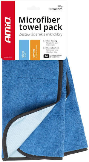AMiO Tücher Mikrofaser Reinigung / Trocknen für Windows Auto 630gsm Blau 40x30cm 2Stück