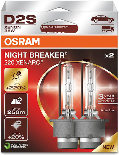 Osram Λάμπες Αυτοκινήτου Xenarc Night Breaker Laser +220% D2S Αλογόνου 4500K Φυσικό Λευκό 12-24V 35W 2τμχ