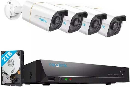 Reolink Surveillance System 4 Cameras Cameras IP 5MP with Recorder NVR & Hard Disk 2TB