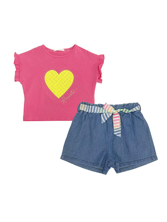 Ustyle Kids Set with Shorts Summer 2pcs Fuchsia