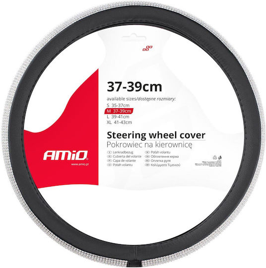 AMiO Car Steering Wheel Cover with Diameter 37-39cm Synthetic Black with Black Stitching