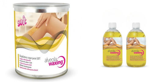 Комплект за отстраняване на косми Alveola Soft Sugar Paste 1000 G 2 X Масло след бръснене с мушетел 300 мл