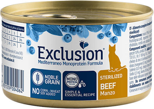Exclusion Wet Food for Cats in Cans with Beef 85gr