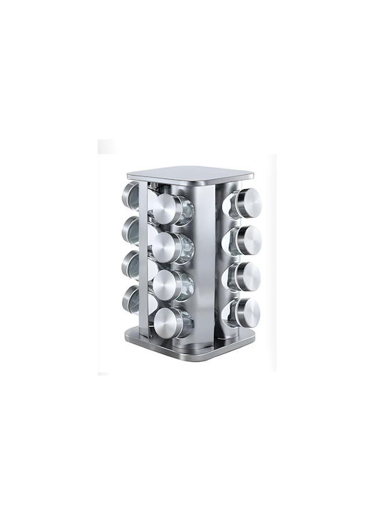 Cheffinger Metallic Tabletop Rotating Spice Rack Silver 16pcs
