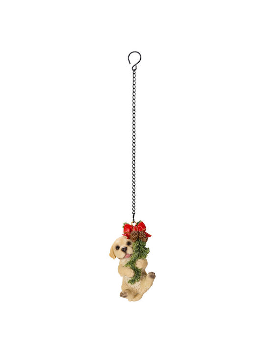 Hängendes Weihnachtsbaumschmuck Hund aus Kunstharz Beiges 4.5x5cm