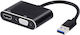 Μετατροπέας USB-A male σε HDMI / VGA 2x female Γκρι 1τμχ 17843