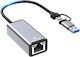 DeTech 17831 Αντάπτορας Δικτύου USB-C με Ενσύρματη Σύνδεση Gigabit Ethernet