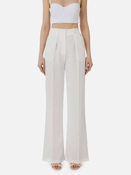 Elisabetta Franchi Damen Krepp Hose in Gerader Linie White