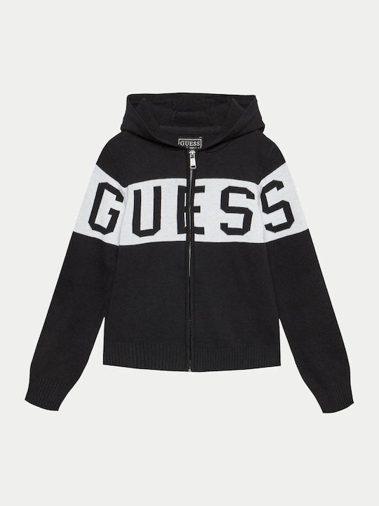Kids Cardigan Knitted with Hood Black