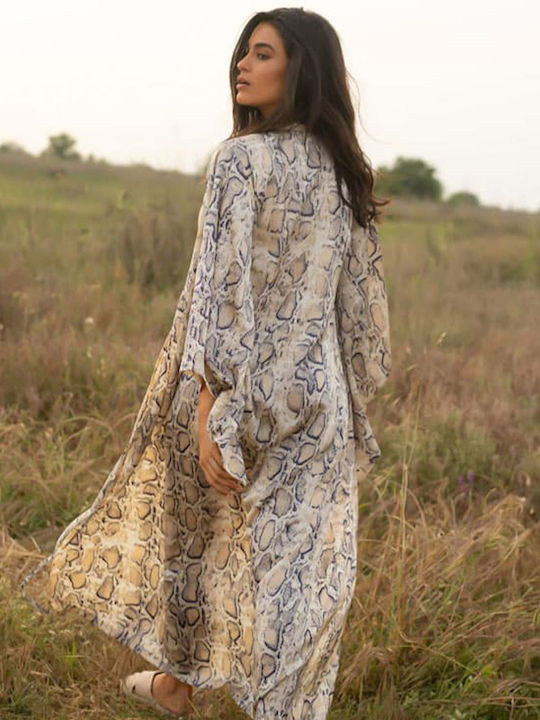 Maxi Print Beige Snake Kimono