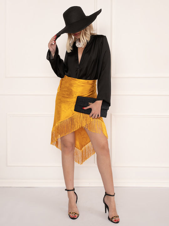 Satin Pareo Skirt with Mustard Crochet Mustard