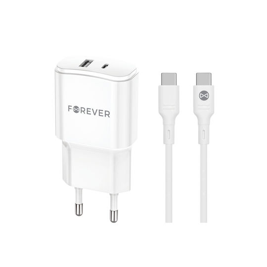 Forever Charger with USB-A Port and USB-C Port and Cable USB-C - USB-C 20W Power Delivery Whites (TC-01-20AC)