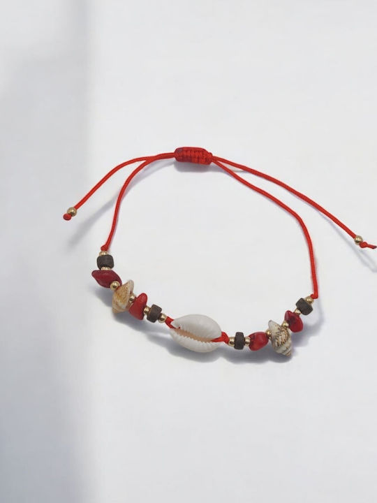 Macrame Bracelet with Red Shells and Red Stones Alternating