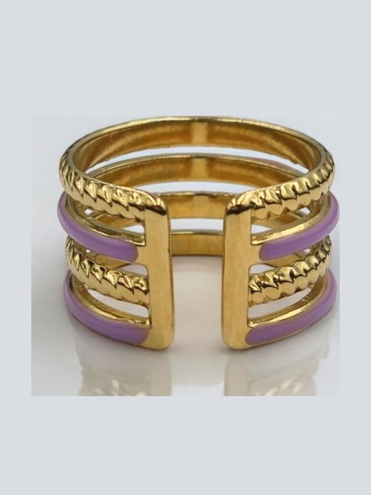 Damen Ring mit Emaille aus Stahl Vergoldet