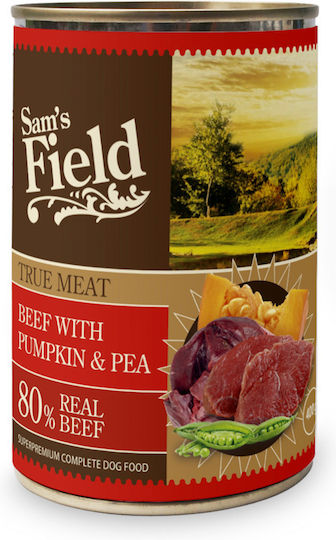 Sam's Field Wet Food Dogs in Cans with Beef, Potatoes, Calf, Pumpkin, Salmon and Meat 400gr