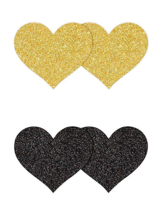 Ns Novelties Pasties Glitter Hearts 2 Pair Nipple Covers Μαύρα
