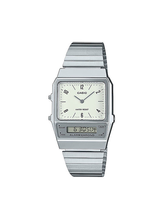 Casio Dual Time Watch Battery with Silver Metal Bracelet