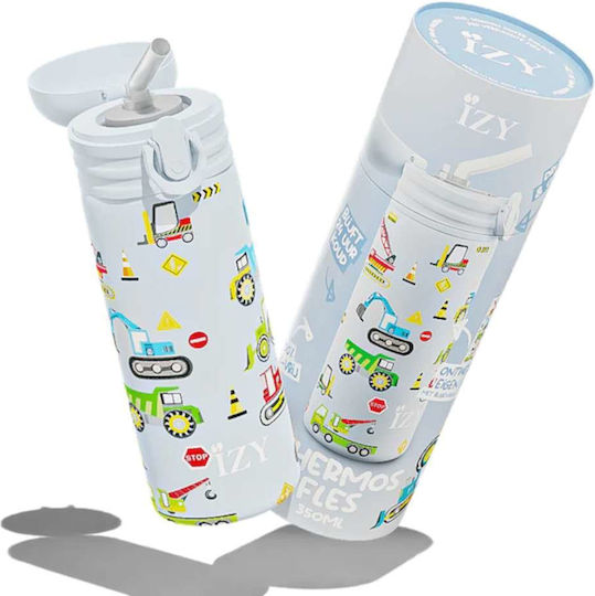 Izy Bottles Детска Бутилка За Вода Термос Неръждаема Стомана с Сламка Non Spill Син 350ml