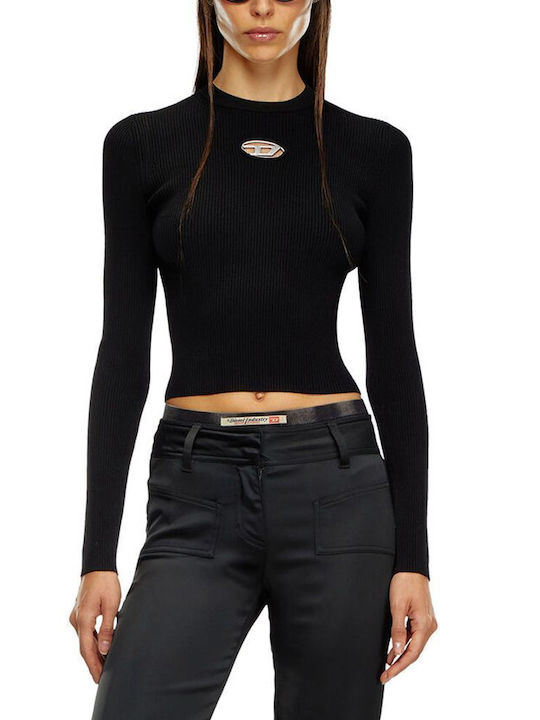 Diesel Damen Langarm Crop Pullover Black