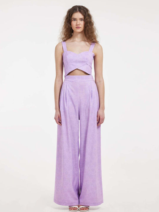 Hemithea Women's High-waisted Fabric Trousers in Wide Line PURPLE