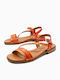 Leder Flache Sandalen für Damen Anatomisch in Orange Farbe