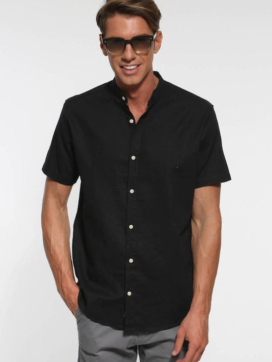 Double Men's Shirt Short Sleeve Linen Black