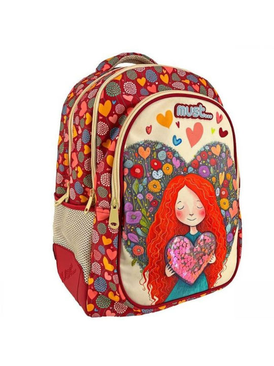 Must Heart 3 Θήκες School Bag Backpack Elementary, Elementary in Red color 25lt