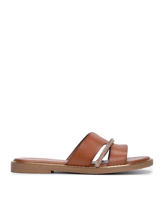 Mods Plus Women's Flat Sandal with Rhinestone Strap Camel