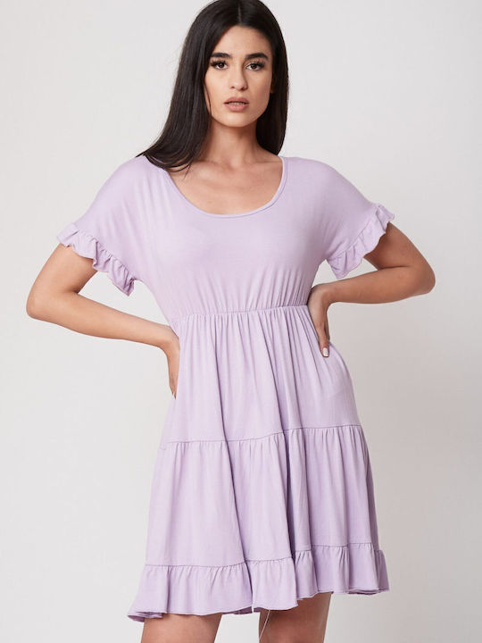 Mini Evening Dress with Ruffles Lilac