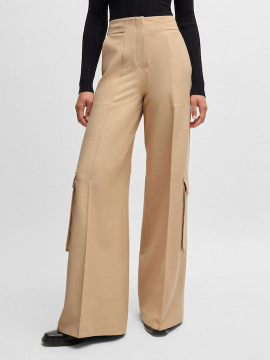 Hugo Boss Women's Fabric Cargo Trousers in Regular Fit Beige