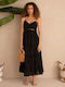 Maxi Boho Trägerkleid Schwarz