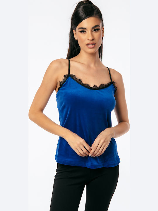 Damen Bluse Samt mit Spitze Blue Roulette