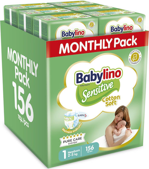 Babylino Πάνες με Αυτοκόλλητο Sensitive Cotton Soft Monthly Pack No. 1 για 2-5kg 156τμχ