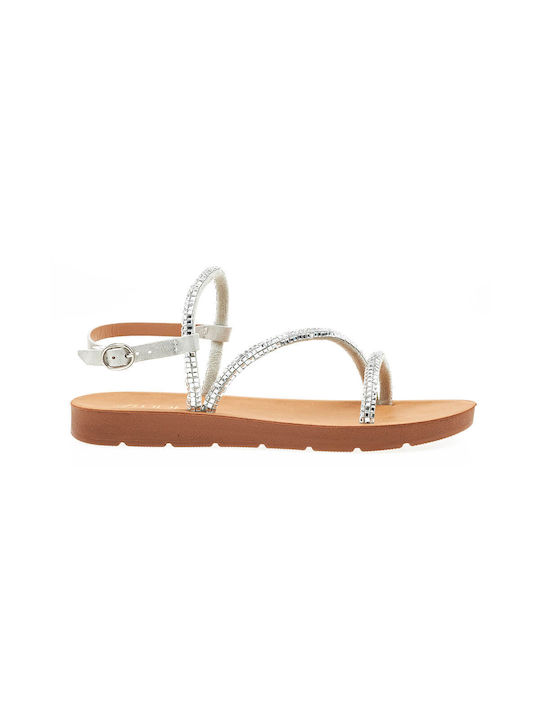 Verde Women's Flat Sandals in Silver Color